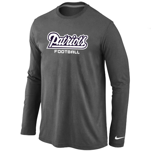 New England Patriots Authentic font Long Sleeve T-Shirt D.Grey