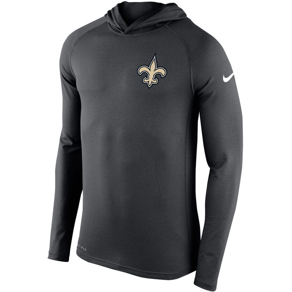 New Orleans Saints Charcoal Stadium Touch Hooded Performance Long Sleeve T-Shirt