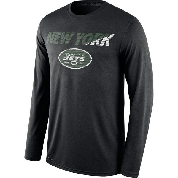 Jets Black Team Logo Long Sleeve T Shirt