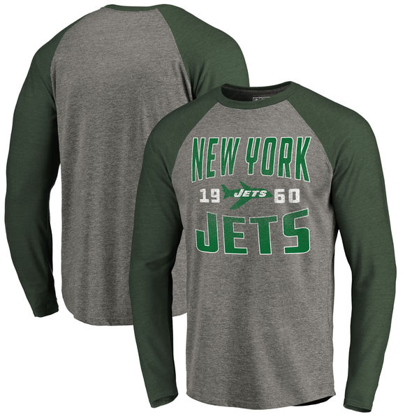 New York Jets NFL Pro Line by Fanatics Branded Timeless Collection Antique Stack Long Sleeve Tri-Ble