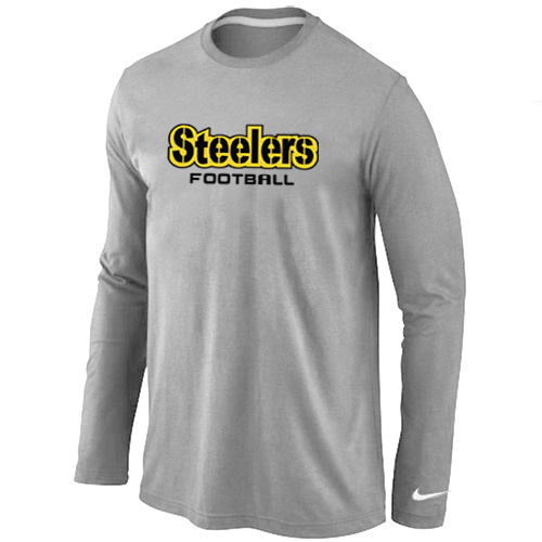 Pittsburgh Steelers Authentic font Long Sleeve T-Shirt Grey