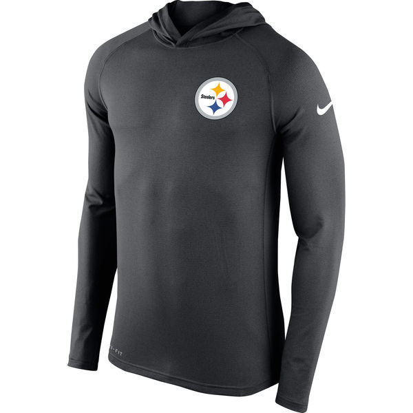 Pittsburgh Steelers Charcoal Stadium Touch Hooded Performance Long Sleeve T-Shirt