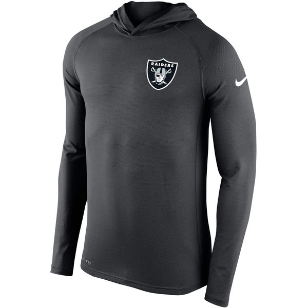 Oakland Raiders Charcoal Stadium Touch Hooded Performance Long Sleeve T-Shirt
