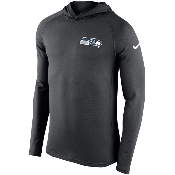 Seattle Seahawks Charcoal Stadium Touch Hooded Performance Long Sleeve T-Shirt