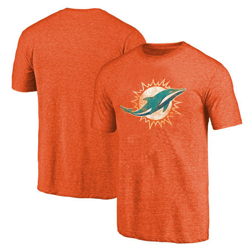 Miami Dolphins Orange Throwback Logo Tri-Blend Pro Line by T-Shirt