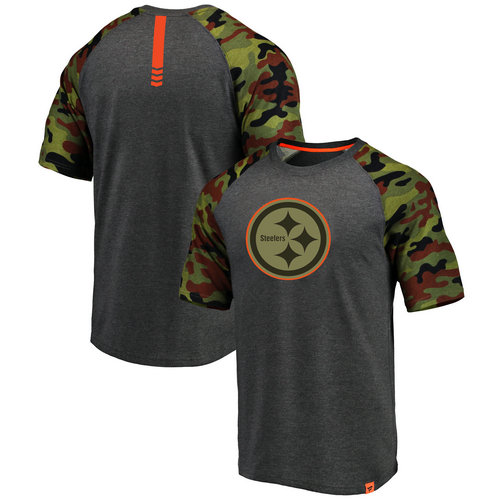 Pittsburgh Steelers Heathered Gray Pro Line by Fanatics Branded Camo Recon Camo Raglan T-Shirt