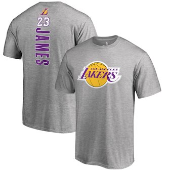 Los Angeles Lakers 23 LeBron James Fanatics Branded Heather Gray Backer Name & Number T-Shirt