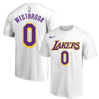 White Los Angeles Lakers #0 Russell Westbrook Basketball T-Shirt - Click Image to Close