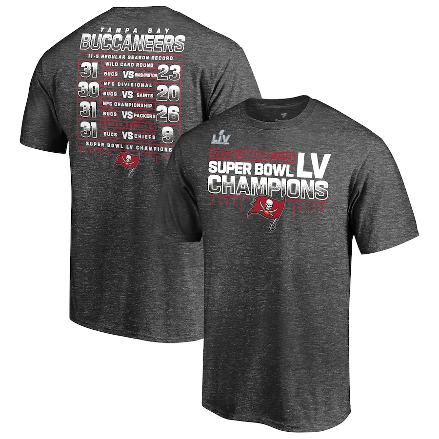 Tampa Bay Buccaneers Fanatics Branded Heathered Charcoal Super Bowl LV Champions Lateral Schedule T-