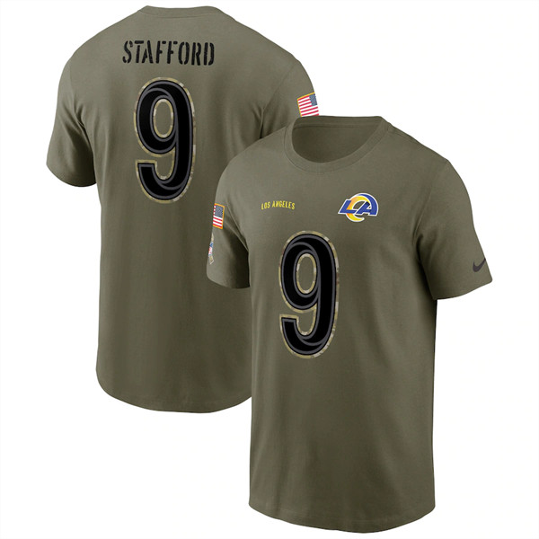 Los Angeles Rams #9 Matthew Stafford 2022 Olive Salute to Service T-Shirt