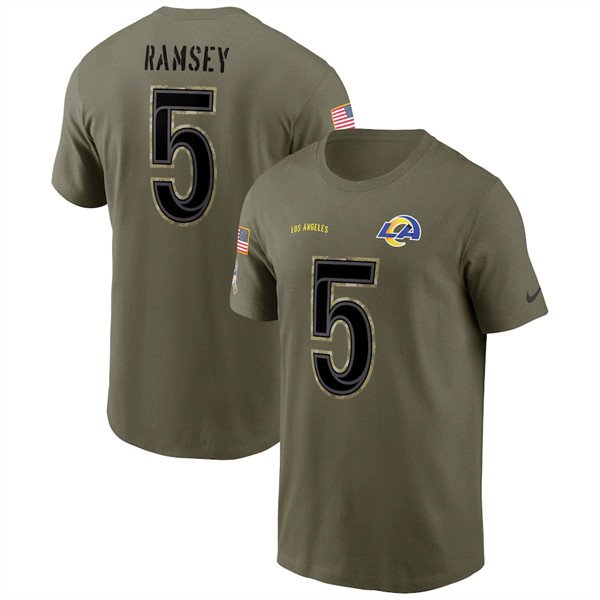 Los Angeles Rams #5 Jalen Ramsey 2022 Olive Salute to Service T-Shirt