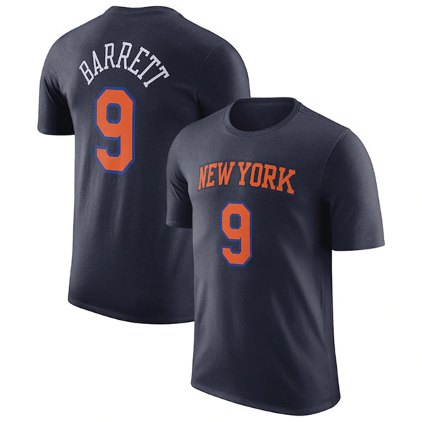 New York Knicks #9 RJ Barrett Navy 2022-23 Statement Edition Name & Number T-Shirt
